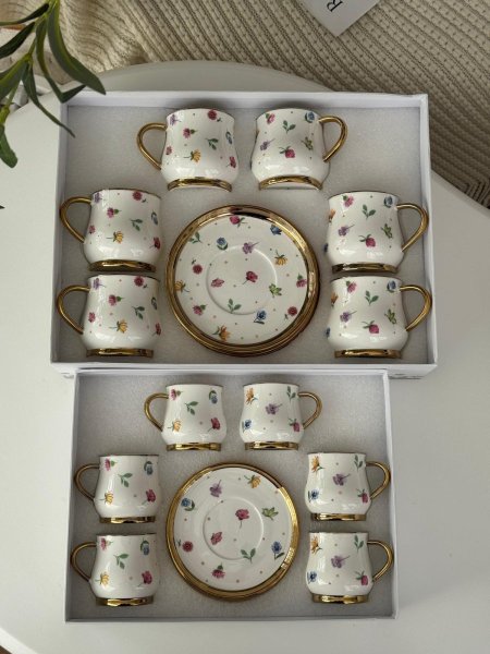 طقم فناجين مورد مذهب 6+6